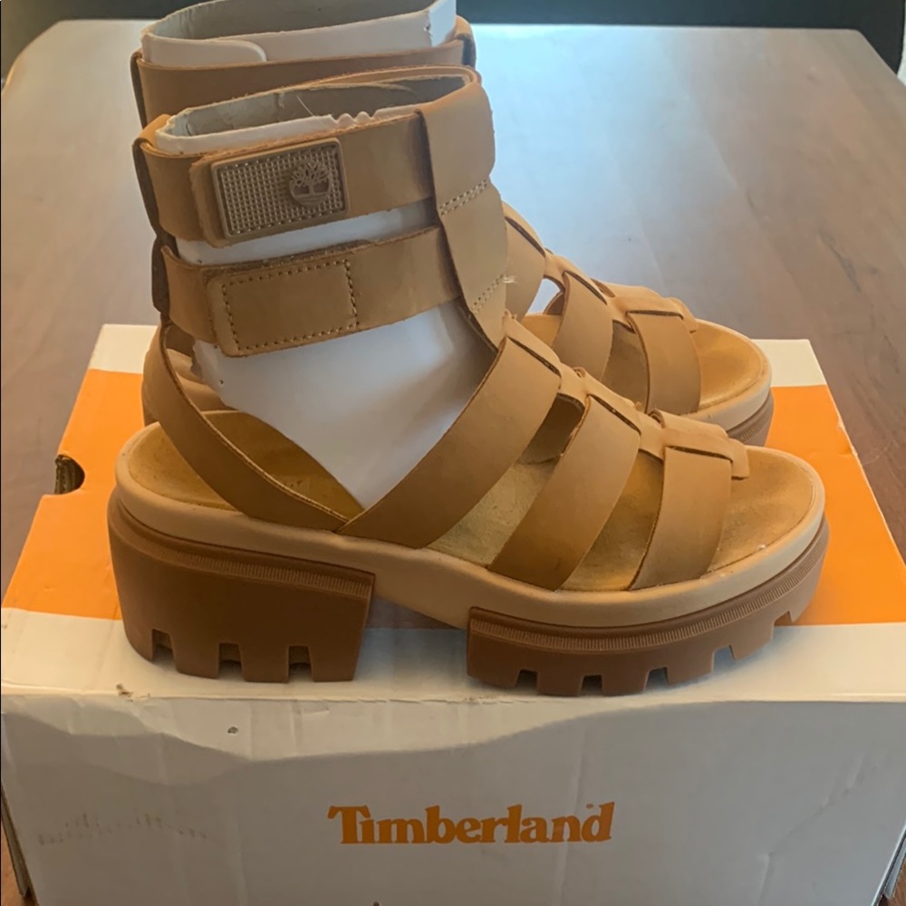 Timberland Everleigh Camel Ankle Strap Sandal (with box), Sz US 8…will fit 8.5.